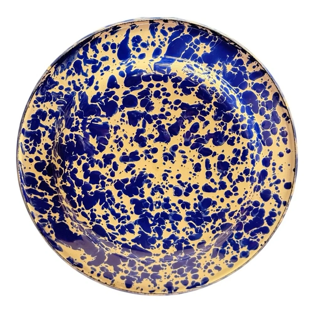 Crow Canyon Home Blue Splatter Enamelware Bowl and Plate Set